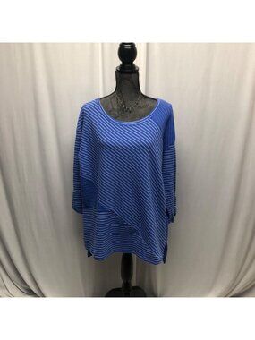 Sportelle Pullover Top Womens Size 2X Blue Striped Raglan Sleeve Sweatshirt
